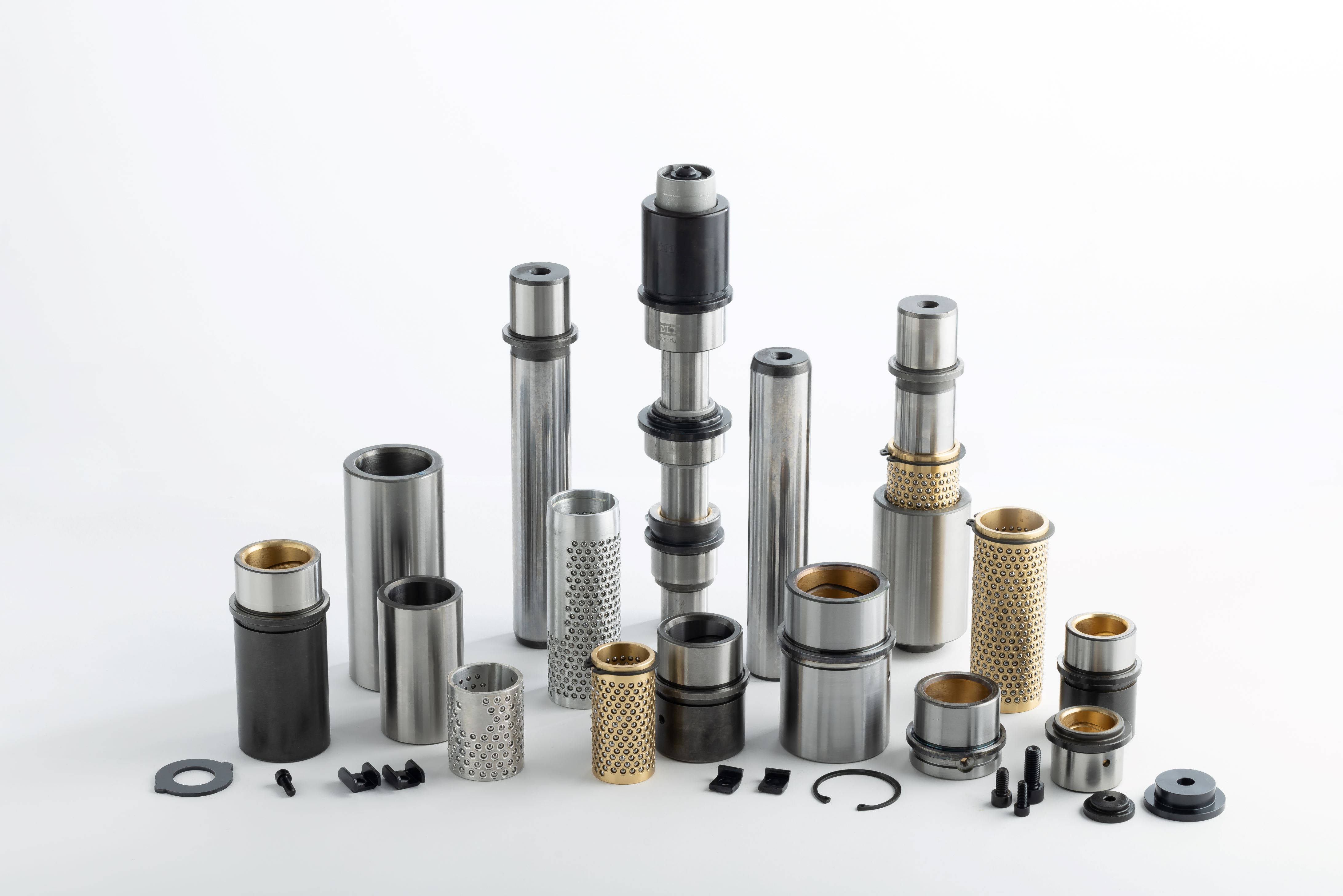 standardized guiding elements for die sets making MDL components, guide pillars, guide bushes, ball cagesin stock from AMDL